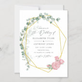 Invitation Magnétique Mariage géométrique Rose Eucalyptus aquarelle (Recto)