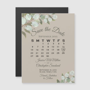 Invitation Magnétique Mariage Green Enregistrer le calendrier de dates T