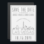 Invitation Magnétique Mariage Las Vegas | Skyline stylisée Enregistrer l<br><div class="desc">Un style de déco unique magnétique enregistrer la date d'invitation pour un mariage qui a lieu dans la belle ville de Las Vegas, Nevada. Cette invitation présente une illustration stylisée de l'horizon unique de la ville avec son nom en dessous. Ceci est suivi par vos informations de jour de mariage...</div>