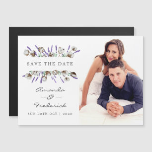Invitation Magnétique Mariage Lavande Campagnard en Coton Enregistrez la