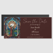 Invitation Magnétique Mariage lesbienne Enregistrer l'aimant de la date (Devant / Derrière)