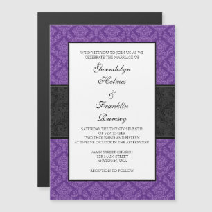 Invitation Magnétique Mariage magnétique à Damas noir pourpre