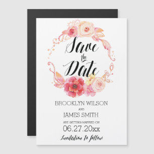 Invitation Magnétique Mariage Magnétique Floral Élégant Enregistrer La D