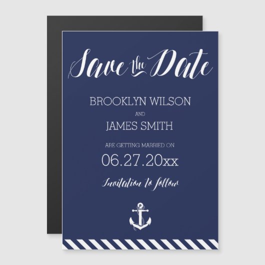 Invitation Magnétique Mariage Magnétique Nautique Enregistrer La Date St (Devant / Derrière)