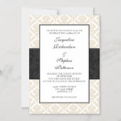 Invitation Magnétique Mariage magnétique Tan Beige Black Damask (Recto)