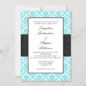 Invitation Magnétique Mariage magnétique Turquoise Noir Damas Invite (Recto)