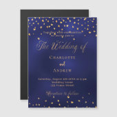 Invitation Magnétique Mariage marine bleu or coeur script luxe (Devant / Derrière)