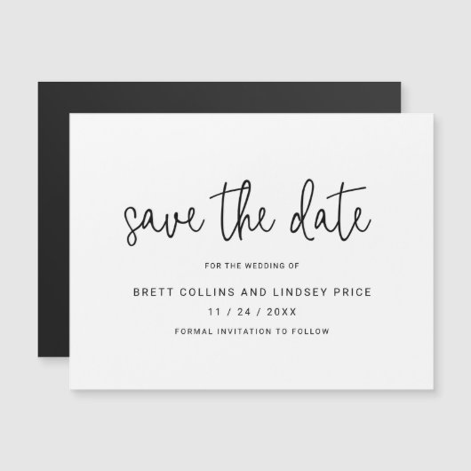 Invitation Magnétique Mariage moderne noir blanc écriture Save the Date (Devant / Derrière)