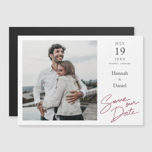 Invitation Magnétique Mariage moderne simple et élégant Enregistrer la p (Devant / Derrière)