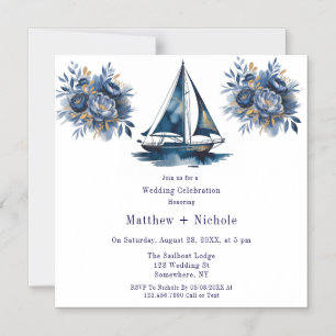 Invitation Magnétique Mariage Naution de Nuit Bleue et Or