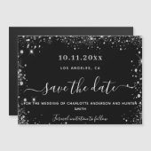 Invitation Magnétique Mariage noir argent parties scintillant enregistre (Devant / Derrière)