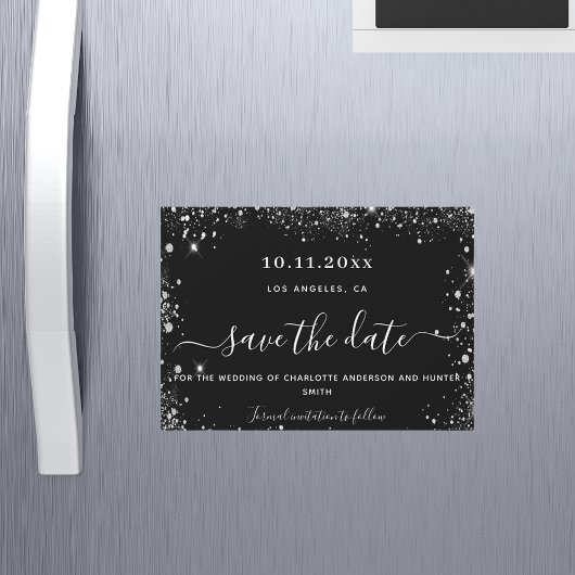 Invitation Magnétique Mariage noir argent parties scintillant enregistre