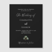 Invitation Magnétique Mariage noir vert ginkgo feuille script luxe (Devant)