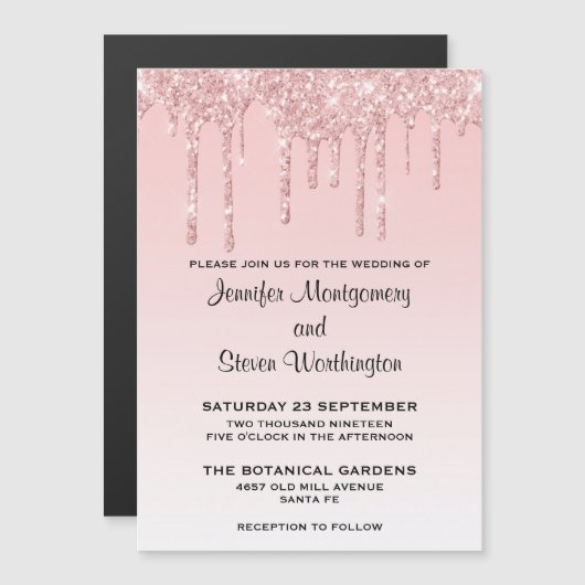 Invitation Magnétique Mariage Parties scintillant moderne tendance rose (Devant / Derrière)