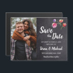 Invitation Magnétique Mariage photo Chalkboard aquarelle Fiançailles<br><div class="desc">Personnalisez et customisez cet aimant Enregistrer la carte de date avec mes fleurs d'aquarelle sur un tableau noir Personnaliser arrière - plan avec la photo du couple nouvellement engagé,  la date du mariage,  l'emplacement et le site Web du mariage (supprimer si non nécessaire)</div>