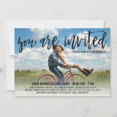 Invitation Magnétique Mariage photo de superposition de script de brosse (Recto)