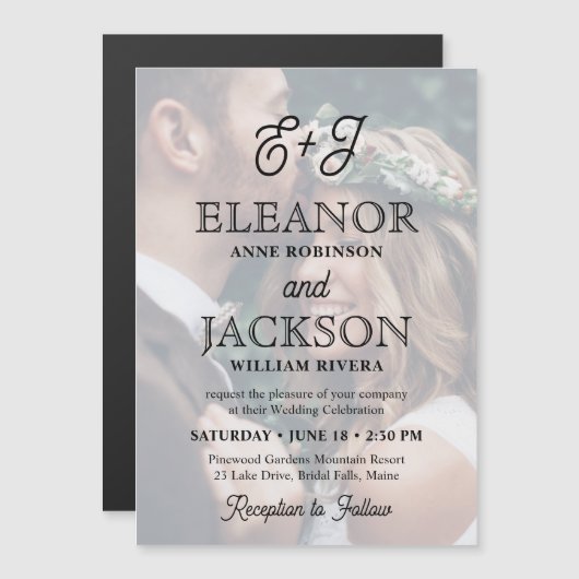 Invitation Magnétique Mariage photo élégant de Monogramme rétro (Devant / Derrière)