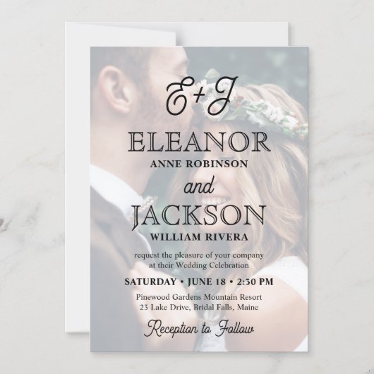 Invitation Magnétique Mariage photo élégant de Monogramme rétro (Recto)