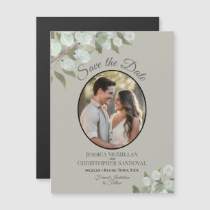 Invitation Magnétique Mariage Photo & Feuillage de Save the Date Vert Sa