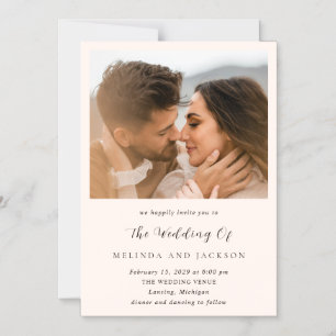 Invitation Magnétique Mariage Photo Neutre Moderne Terreux