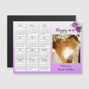 Invitation Magnétique Mariage Photo Purple Roses Mini Calendrier 2021
