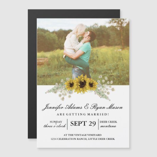 Invitation Magnétique Mariage photo simple tournesols (Devant / Derrière)