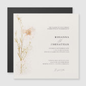 Invitation Magnétique Mariage Romantique Gold & Blush Pressé Fleurs (Devant / Derrière)