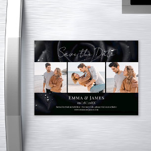 Invitation Magnétique Mariage Rose de Minuit Moderne 3 Photo Enregistrez