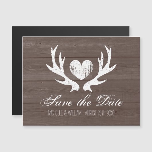 Invitation Magnétique Mariage rustique de cerf de bois enregistrer la da (Devant / Derrière)