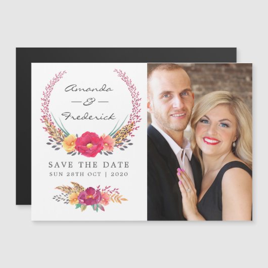 Invitation Magnétique Mariage Safari Floral Aquarelle Save the Date (Devant / Derrière)