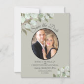 Invitation Magnétique Mariage Sauvez la date Photo & Verdure Sage (Recto)