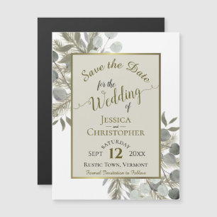 Invitation Magnétique Mariage Sauvez la date Pin d'or & Taupe de verdure