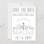 Invitation Magnétique Mariage Seattle | Skyline stylisée Enregistrer la  (Recto)