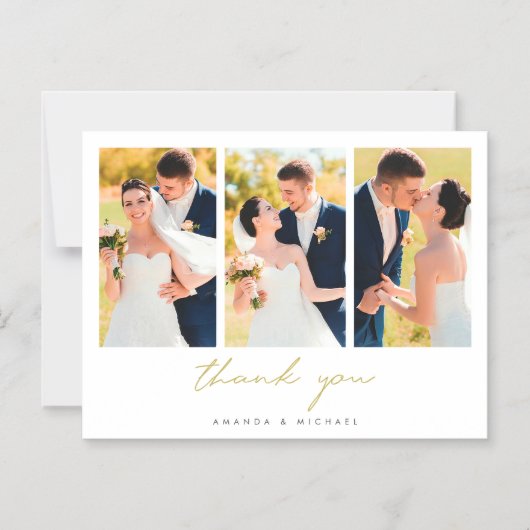 Invitation Magnétique Mariage simple moderne à trois photos Merci magnét (Recto)