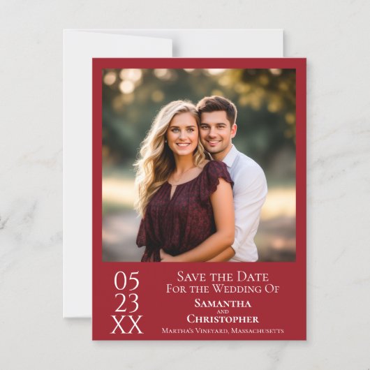 Invitation Magnétique Mariage simple moderne Enregistrer la date Crimson (Recto)