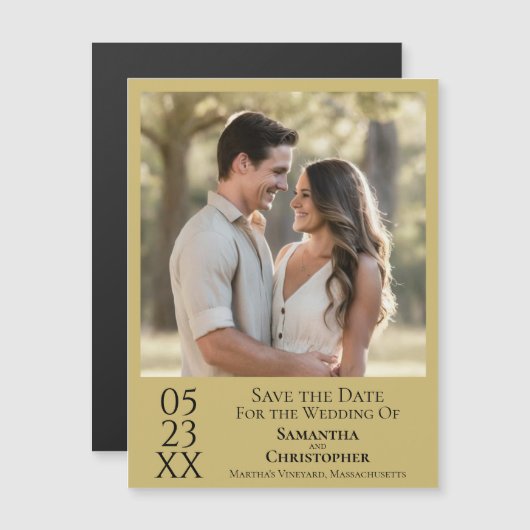 Invitation Magnétique Mariage simple moderne Enregistrer la date Photo G (Devant / Derrière)