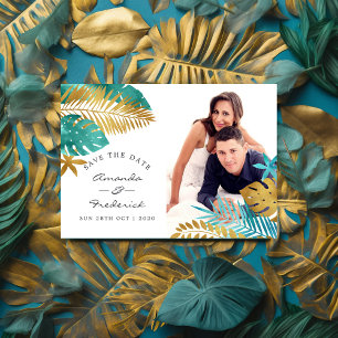 Invitation Magnétique Mariage Tropical turquoise et Gold Enregistrer la