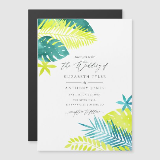 Invitation Magnétique Mariage turquoise et citron tropical (Devant / Derrière)