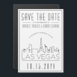 Invitation Magnétique Mariage Vegas | Skyline stylisée Enregistrer la da<br><div class="desc">Un mariage unique sauvez la date mince invitation magnétique pour un mariage qui a lieu dans la ville lumineuse et belle de Las Vegas. Cette invitation présente une illustration stylisée de l'horizon unique de la ville avec son nom en dessous. Ceci est suivi par vos informations de jour de mariage...</div>