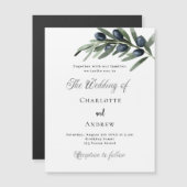 Invitation Magnétique Mariage verdure olivier feuilles simple script lux (Devant / Derrière)
