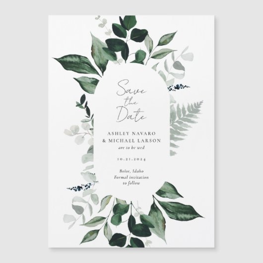 Invitation Magnétique Mariage vert rustique Enregistrer l'aimant de date (Devant)