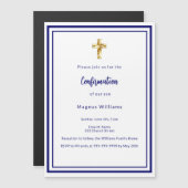 Invitation Magnétique Marine bleu blanc garçon Confirmation (Devant / Derrière)