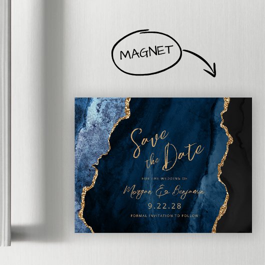 Invitation Magnétique Marine Blue Agate Mariage Enregistrer la date