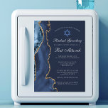 Invitation Magnétique Marine Blue Gold Agate Élégante fête Bat mitzvah<br><div class="desc">L'élégante agate bleu marine et or orne le côté de cette cérémonie de Bat mitzvah magnétique moderne et l'invitation de la fête. Le nom de votre fille est écrit dans une belle écriture formelle sous l'Étoile de David. Parfait pour une famille juive chic et élégante célébrant une fille appelée à...</div>