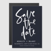 Invitation Magnétique Marine Simple Calligraphie manuscrite Enregistrer (Devant / Derrière)