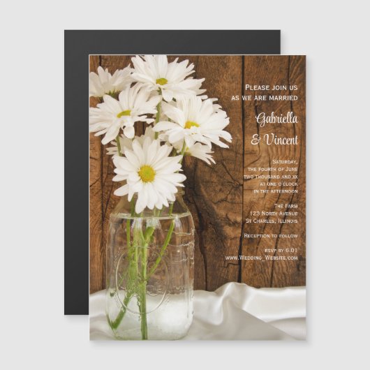 Invitation Magnétique Mason Jar et White Daisies Barn Mariage (Devant / Derrière)
