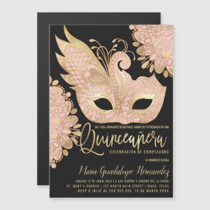 Invitation Magnétique Masque Chic Pink Or Mascarade Masque Español Quinc
