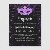 Invitation Magnétique Masquerade fête noir violet parties scintillant lu (Devant)