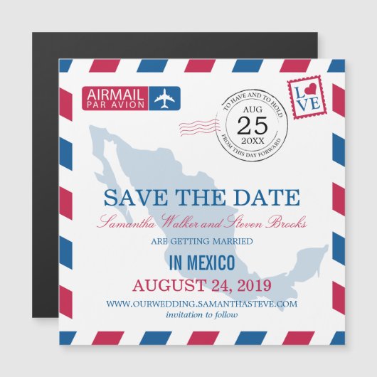 Invitation Magnétique Mexico Airmail Enregistrer la date (Devant / Derrière)