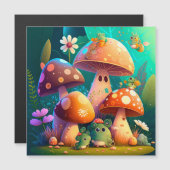 Invitation Magnétique Mignons petits champignons verts adorables (Devant / Derrière)